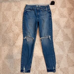 Old Navy Distressed Dark Blue Skinny Jeans with Knee Rips High rise rockstar